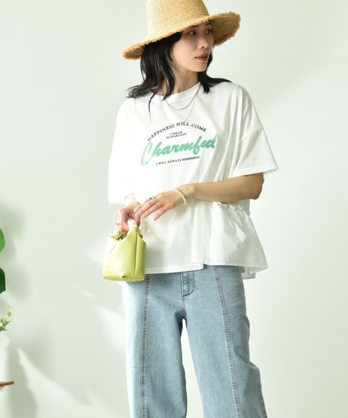 INTERPLANET（インタープラネット）の「異素材切替ロゴデザインＴシャツ（Tシャツ/カットソー・レディース・オフホワイト/チャコールグレー・FREE）」の15枚目の写真