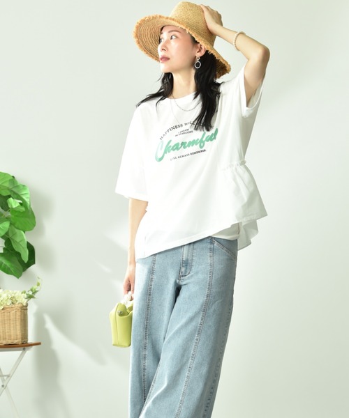 INTERPLANET（インタープラネット）の「異素材切替ロゴデザインＴシャツ（Tシャツ/カットソー・レディース・オフホワイト/チャコールグレー・FREE）」の20枚目の写真