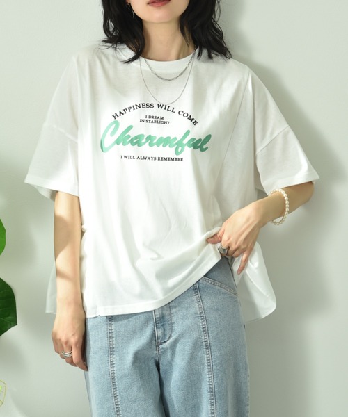 INTERPLANET（インタープラネット）の「異素材切替ロゴデザインＴシャツ（Tシャツ/カットソー・レディース・オフホワイト/チャコールグレー・FREE）」の21枚目の写真