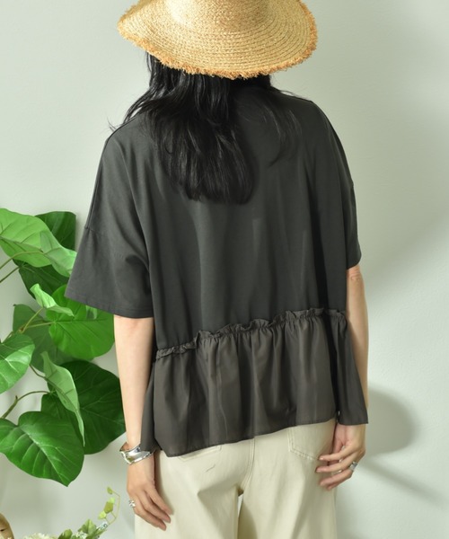 INTERPLANET（インタープラネット）の「異素材切替ロゴデザインＴシャツ（Tシャツ/カットソー・レディース・オフホワイト/チャコールグレー・FREE）」の10枚目の写真