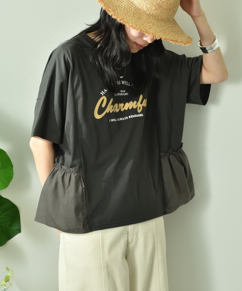 INTERPLANET（インタープラネット）の「異素材切替ロゴデザインＴシャツ（Tシャツ/カットソー・レディース・オフホワイト/チャコールグレー・FREE）」の12枚目の写真