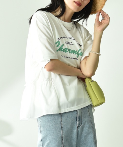 INTERPLANET（インタープラネット）の「異素材切替ロゴデザインＴシャツ（Tシャツ/カットソー・レディース・オフホワイト/チャコールグレー・FREE）」の22枚目の写真