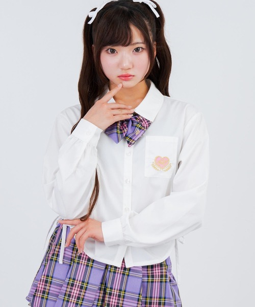 ANAP GｉRL（アナップガール）の「刺繍入サイドシャーリングシャツ（シャツ/ブラウス・キッズ・ホワイト/ライトブルー/イエロー・XS/M/S）」の4枚目の写真