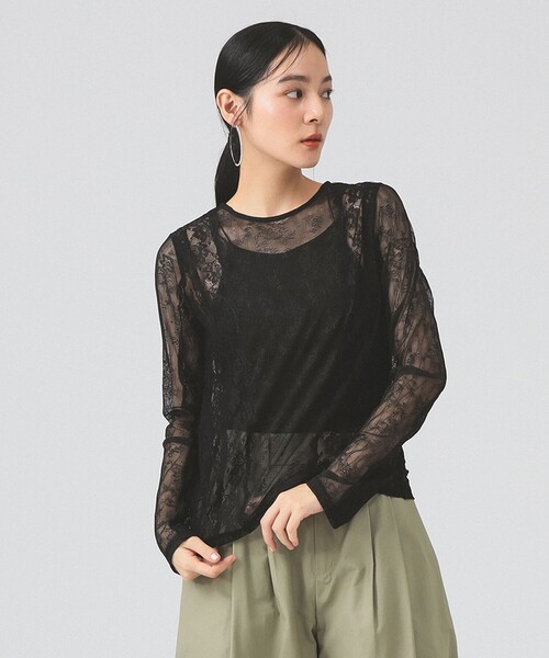 Ray BEAMS（レイビームス）の「レース テープ キリカエ Tシャツ（Tシャツ/カットソー・レディース・オフホワイト/ブラック・ONE SIZE）」の2枚目の写真