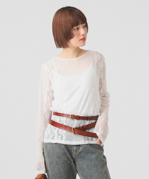 Ray BEAMS（レイビームス）の「レース テープ キリカエ Tシャツ（Tシャツ/カットソー・レディース・オフホワイト/ブラック・ONE SIZE）」の6枚目の写真