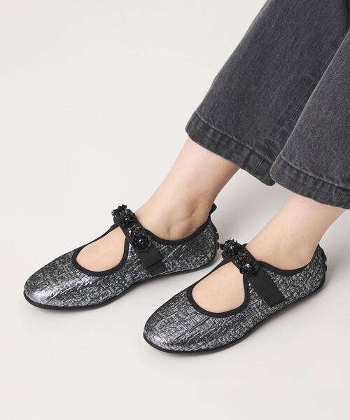 SY UNITED ARROWS(シーユナイテッドアローズ)の「<SY>フラワービジューベルクロメタリック フラット20↑(バレエシューズ・レディース・ブラック/シルバー・24cm/24.5cm/23.5cm/22cm/22.5cm/23cm/25cm)」の3枚目の写真