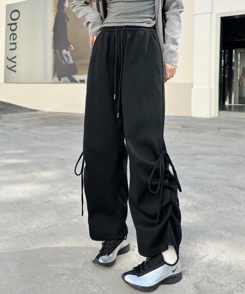 サイドリボン ストレートシルエット スウェットパンツ（スウェット