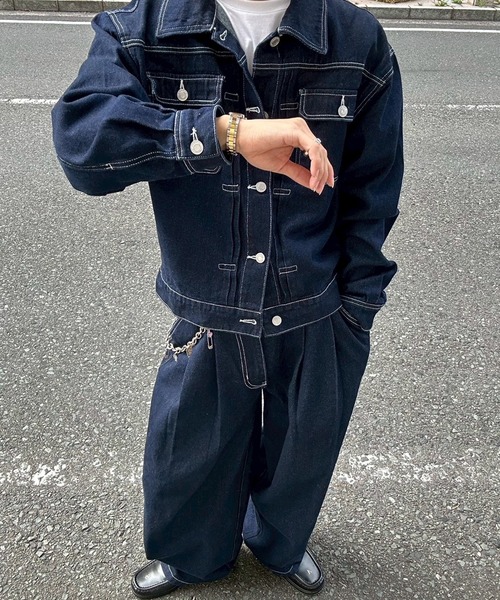 UNDERSTATEMENTs(アンダーステイトメント)の「【ユニセックス】2タックワイドカーブデニムパンツ(デニムパンツ・メンズ・インディゴブルー/ブラック・SMALL/MEDIUM/LARGE)」の16枚目の写真