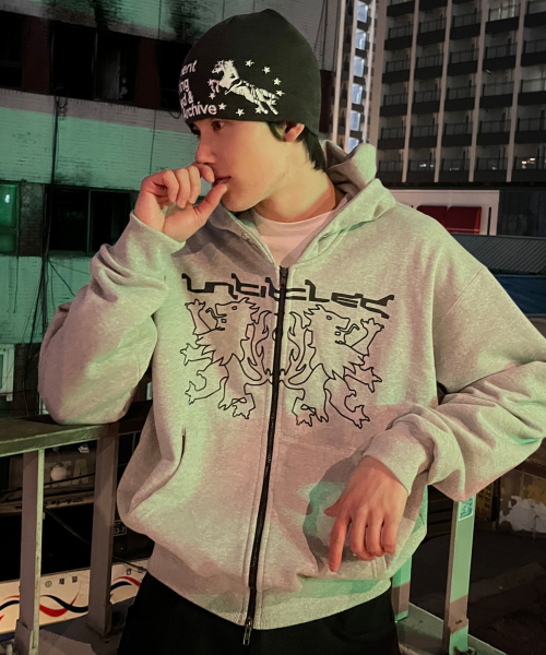 UNTITLED SEOUL(アンタイトル ソウル)の「アンタイトル ライオンエンブレム フードジップアップ グレー(パーカー・メンズ・その他・MEDIUM/LARGE)」の1枚目の写真