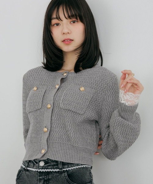 Heather（ヘザー）の「ツイードライクボタンカーディガン　664028（カーディガン/ボレロ・レディース・グレー/ブラック/アイボリー・FREE）」の3枚目の写真