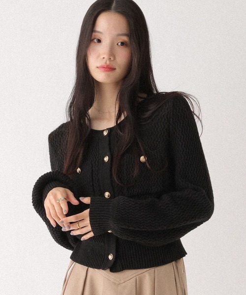 Heather（ヘザー）の「ツイードライクボタンカーディガン　664028（カーディガン/ボレロ・レディース・グレー/ブラック/アイボリー・FREE）」の2枚目の写真