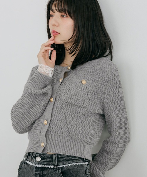 Heather（ヘザー）の「ツイードライクボタンカーディガン　664028（カーディガン/ボレロ・レディース・グレー/ブラック/アイボリー・FREE）」の4枚目の写真