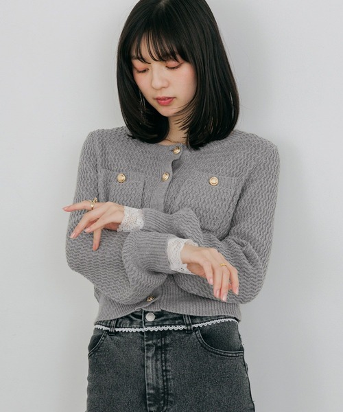 Heather（ヘザー）の「ツイードライクボタンカーディガン　664028（カーディガン/ボレロ・レディース・グレー/ブラック/アイボリー・FREE）」の5枚目の写真