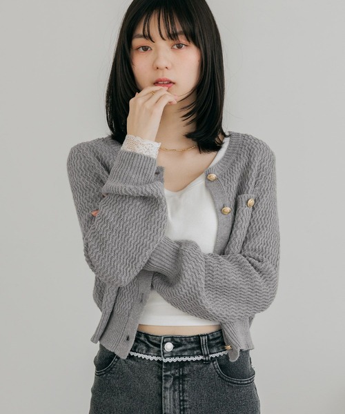 Heather（ヘザー）の「ツイードライクボタンカーディガン　664028（カーディガン/ボレロ・レディース・グレー/ブラック/アイボリー・FREE）」の8枚目の写真