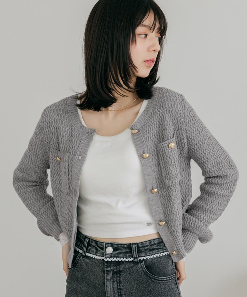 Heather（ヘザー）の「ツイードライクボタンカーディガン　664028（カーディガン/ボレロ・レディース・グレー/ブラック/アイボリー・FREE）」の9枚目の写真