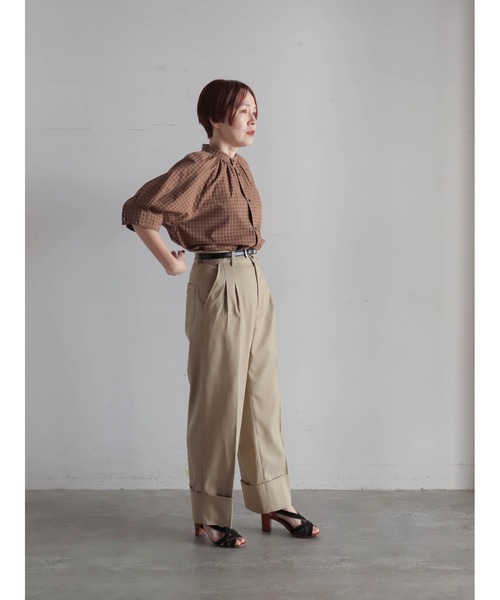 FIL DE FER(フィルデフェール)の「【予約】アソートミニチェック スタンドギャザーブラウス(シャツ/ブラウス・レディース・グレー/ブラウン・FREE)」の6枚目の写真