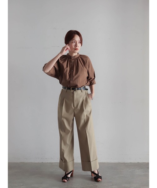 FIL DE FER(フィルデフェール)の「【予約】アソートミニチェック スタンドギャザーブラウス(シャツ/ブラウス・レディース・グレー/ブラウン・FREE)」の9枚目の写真