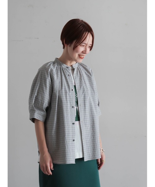 FIL DE FER(フィルデフェール)の「【予約】アソートミニチェック スタンドギャザーブラウス(シャツ/ブラウス・レディース・グレー/ブラウン・FREE)」の10枚目の写真