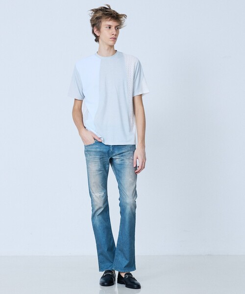 5351 POUR LES HOMMES（ゴーサンゴーイチプールオム）の「【パッチワーク】半袖 Tシャツ（Tシャツ/カットソー・メンズ・ライトグレー/ブラック・48/46/44/50）」の3枚目の写真