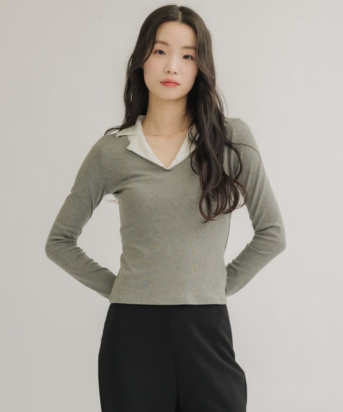 NEUNA(ヌナ)の「レイヤードポロトップス(ポロシャツ・レディース・グレー/ブラック・FREE)」の16枚目の写真