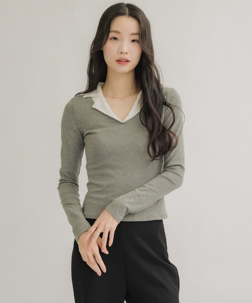 NEUNA(ヌナ)の「レイヤードポロトップス(ポロシャツ・レディース・グレー/ブラック・FREE)」の17枚目の写真