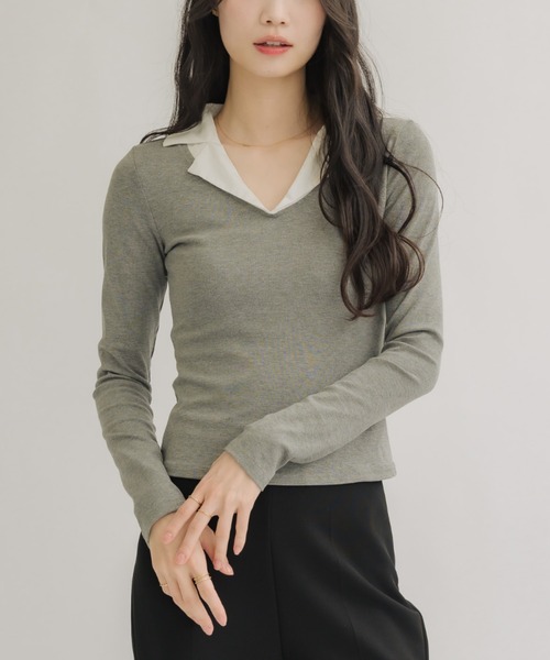 NEUNA(ヌナ)の「レイヤードポロトップス(ポロシャツ・レディース・グレー/ブラック・FREE)」の7枚目の写真
