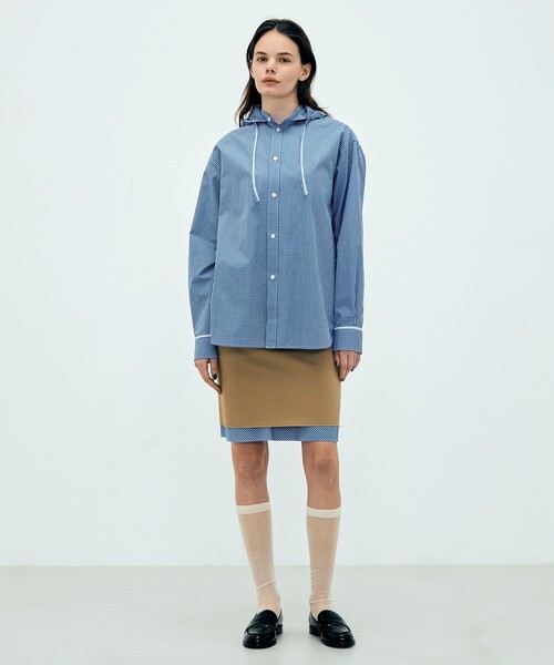 EDITION(エディション)の「edition pourell コットンチェック フーデッドシャツ(シャツ/ブラウス・レディース・ブルー系その他・34/36)」の2枚目の写真