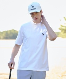 【ADABAT NAVY】接触冷感/UVカット ナイロン混ストレッチ半袖モックT