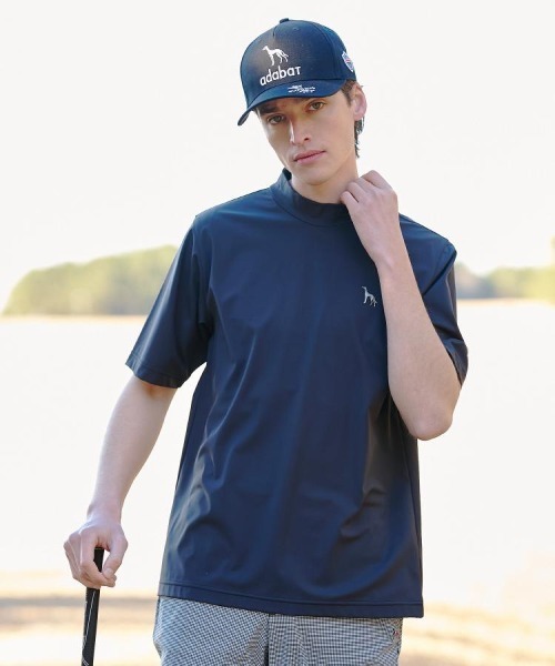 adabat(アダバット)の「【ADABAT NAVY】接触冷感/UVカット ナイロン混ストレッチ半袖モックT(Tシャツ/カットソー・メンズ・ブラック/ホワイト・46/50/48)」の1枚目の写真