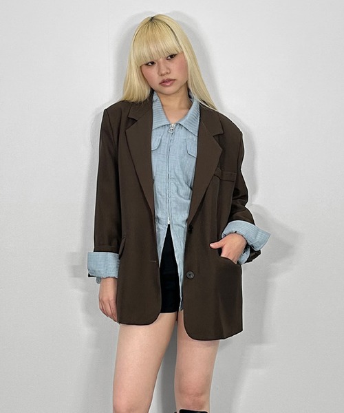 MATU:TA(マトゥータ)の「ウエストシェイプジップシャツ/【スタイルアップ】フロントジップ 海外ガール シャツ ブラウス 長袖 ドビーストライプ Aライン ブラック ホワイト ブルー(シャツ/ブラウス・レディース・ブルー/ホワイト/ブラック・FREE)」の6枚目の写真