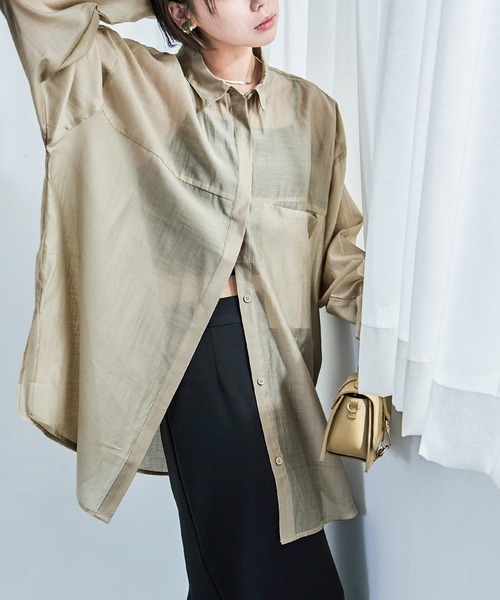 Fashion Letter(ファッションレター)の「ビッグサイズシルエット シアーシャツ(シャツ/ブラウス・レディース・ブラック/アイボリー/イエロー/ベージュ・M)」の4枚目の写真