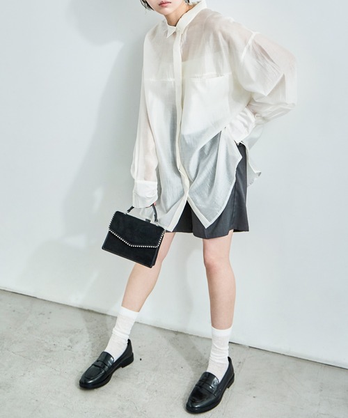 Fashion Letter(ファッションレター)の「ビッグサイズシルエット シアーシャツ(シャツ/ブラウス・レディース・ブラック/アイボリー/イエロー/ベージュ・M)」の2枚目の写真