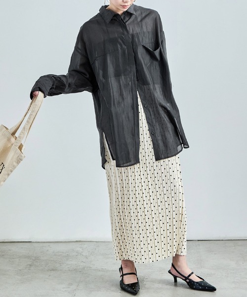 Fashion Letter(ファッションレター)の「ビッグサイズシルエット シアーシャツ(シャツ/ブラウス・レディース・ブラック/アイボリー/イエロー/ベージュ・M)」の3枚目の写真
