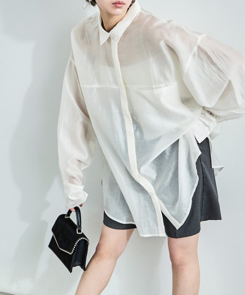Fashion Letter(ファッションレター)の「ビッグサイズシルエット シアーシャツ(シャツ/ブラウス・レディース・ブラック/アイボリー/イエロー/ベージュ・M)」の5枚目の写真
