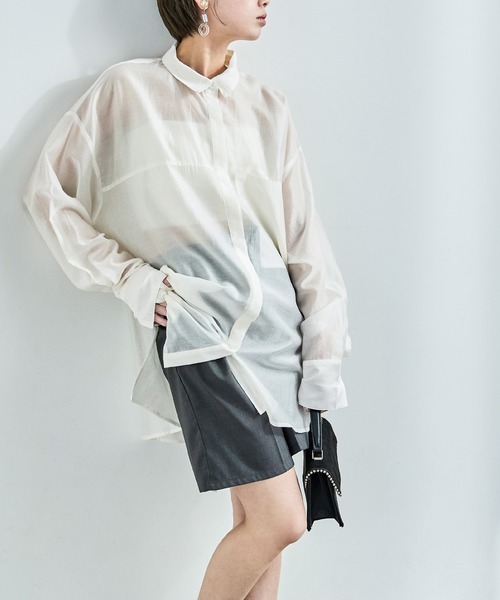 Fashion Letter(ファッションレター)の「ビッグサイズシルエット シアーシャツ(シャツ/ブラウス・レディース・ブラック/アイボリー/イエロー/ベージュ・M)」の6枚目の写真