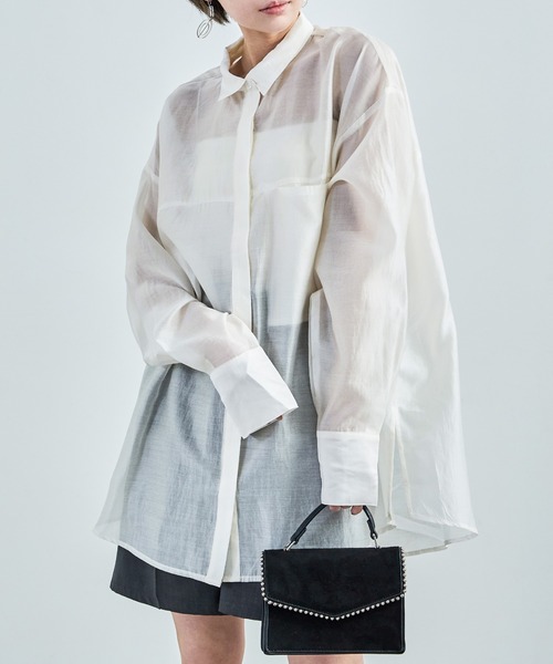 Fashion Letter(ファッションレター)の「ビッグサイズシルエット シアーシャツ(シャツ/ブラウス・レディース・ブラック/アイボリー/イエロー/ベージュ・M)」の8枚目の写真
