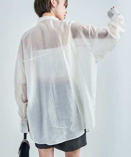 Fashion Letter(ファッションレター)の「ビッグサイズシルエット シアーシャツ(シャツ/ブラウス・レディース・ブラック/アイボリー/イエロー/ベージュ・M)」の10枚目の写真
