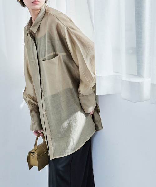 Fashion Letter(ファッションレター)の「ビッグサイズシルエット シアーシャツ(シャツ/ブラウス・レディース・ブラック/アイボリー/イエロー/ベージュ・M)」の12枚目の写真