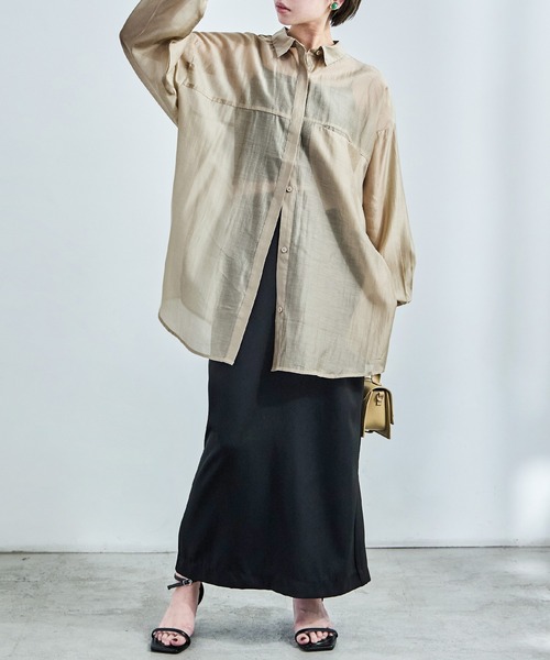 Fashion Letter(ファッションレター)の「ビッグサイズシルエット シアーシャツ(シャツ/ブラウス・レディース・ブラック/アイボリー/イエロー/ベージュ・M)」の13枚目の写真