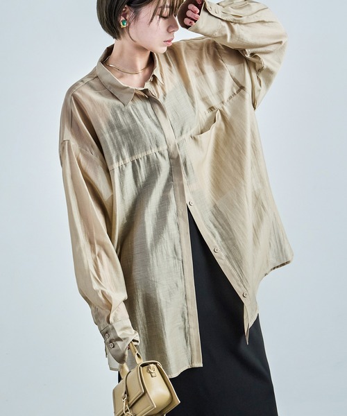 Fashion Letter(ファッションレター)の「ビッグサイズシルエット シアーシャツ(シャツ/ブラウス・レディース・ブラック/アイボリー/イエロー/ベージュ・M)」の14枚目の写真