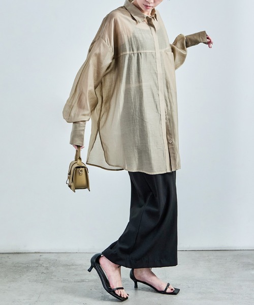 Fashion Letter(ファッションレター)の「ビッグサイズシルエット シアーシャツ(シャツ/ブラウス・レディース・ブラック/アイボリー/イエロー/ベージュ・M)」の16枚目の写真