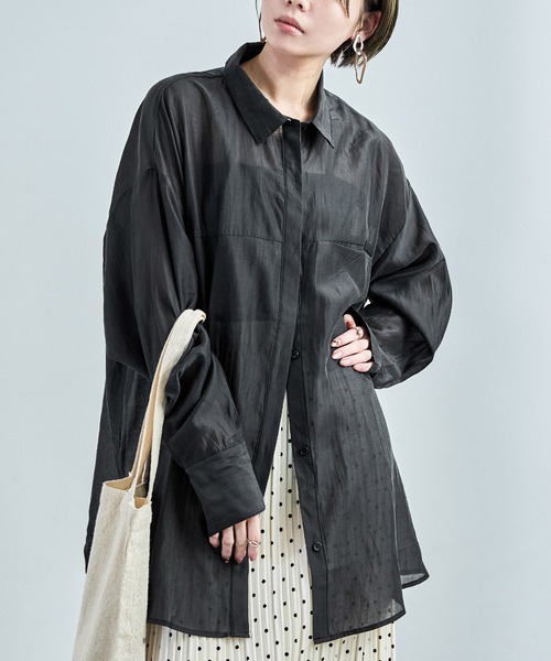 Fashion Letter(ファッションレター)の「ビッグサイズシルエット シアーシャツ(シャツ/ブラウス・レディース・ブラック/アイボリー/イエロー/ベージュ・M)」の19枚目の写真