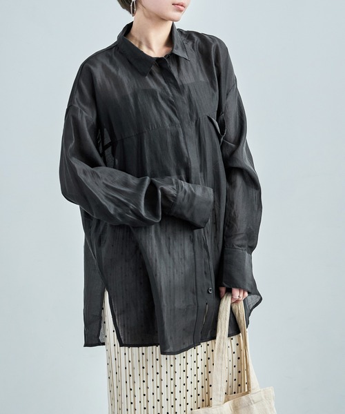 Fashion Letter(ファッションレター)の「ビッグサイズシルエット シアーシャツ(シャツ/ブラウス・レディース・ブラック/アイボリー/イエロー/ベージュ・M)」の20枚目の写真