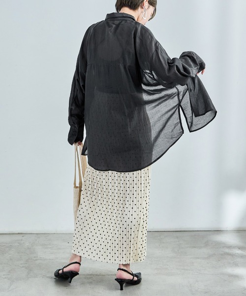 Fashion Letter(ファッションレター)の「ビッグサイズシルエット シアーシャツ(シャツ/ブラウス・レディース・ブラック/アイボリー/イエロー/ベージュ・M)」の22枚目の写真
