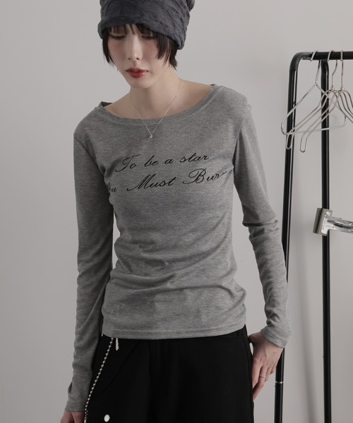 Ulysses(ユリシス)の「シアーロングスリーブロゴカットソー(Tシャツ/カットソー・レディース・グレー/ブラック/ホワイト・F)」の3枚目の写真