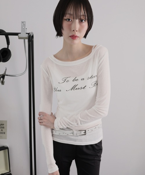 Ulysses(ユリシス)の「シアーロングスリーブロゴカットソー(Tシャツ/カットソー・レディース・グレー/ブラック/ホワイト・F)」の1枚目の写真