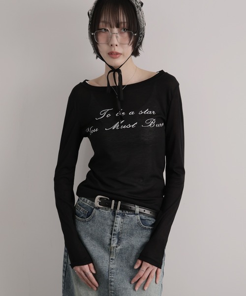 Ulysses(ユリシス)の「シアーロングスリーブロゴカットソー(Tシャツ/カットソー・レディース・グレー/ブラック/ホワイト・F)」の2枚目の写真
