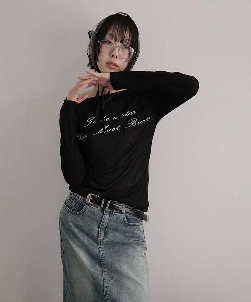 Ulysses(ユリシス)の「シアーロングスリーブロゴカットソー(Tシャツ/カットソー・レディース・グレー/ブラック/ホワイト・F)」の8枚目の写真