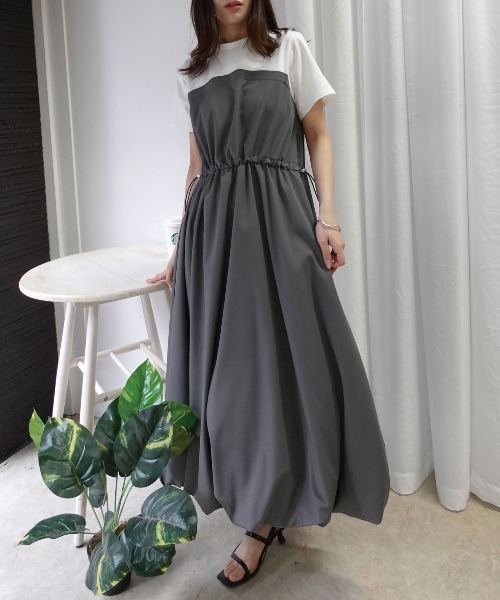 CORNERS(コーナーズ)の「半袖ドッキングバルーンワンピース(ワンピース・レディース・グレー/ダークカーキ/チャコールグレー/カーキ/ブラック・M)」の3枚目の写真