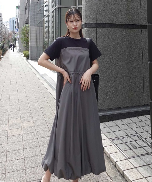 CORNERS(コーナーズ)の「半袖ドッキングバルーンワンピース(ワンピース・レディース・グレー/ダークカーキ/チャコールグレー/カーキ/ブラック・M)」の2枚目の写真